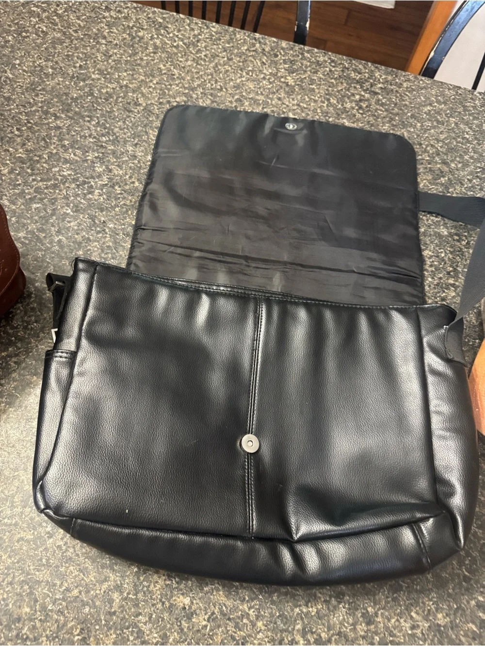 Kenneth Cole Black Faux Leather Messenger Bag with Adjustable Strap